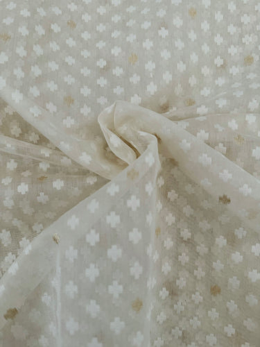 Banarasi Cotton Patola Saree | Off-White | Gold Zari | Handwoven | Ships from California